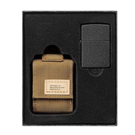 Zippo Lighter Tactical Pouch and Black Crackle Windproof Lighter Gift Set