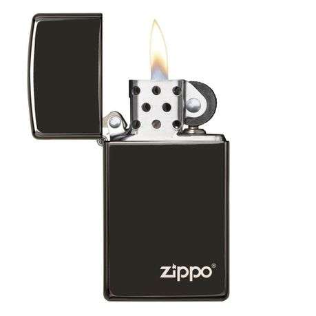 Zippo Lighter - Slim High Polish Black Zippo Logo