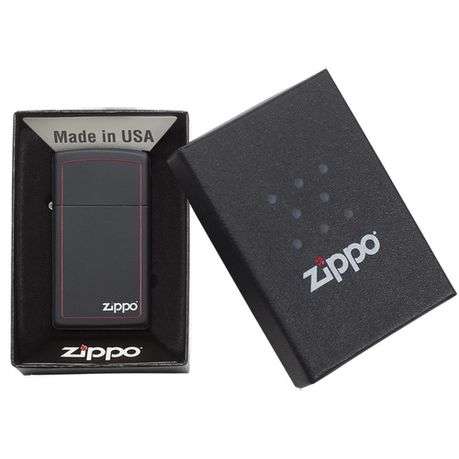 Zippo Lighter - Slim Black Matte with Red Border