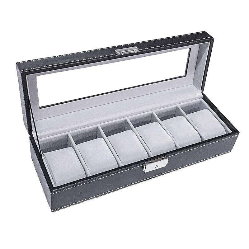 6 Slot PU Leather Watch Box Display Case