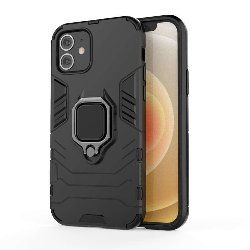 CellTime iPhone 12/ iPhone 12 Pro Shockproof Black Panther Magnetic Ring Stand Cover
