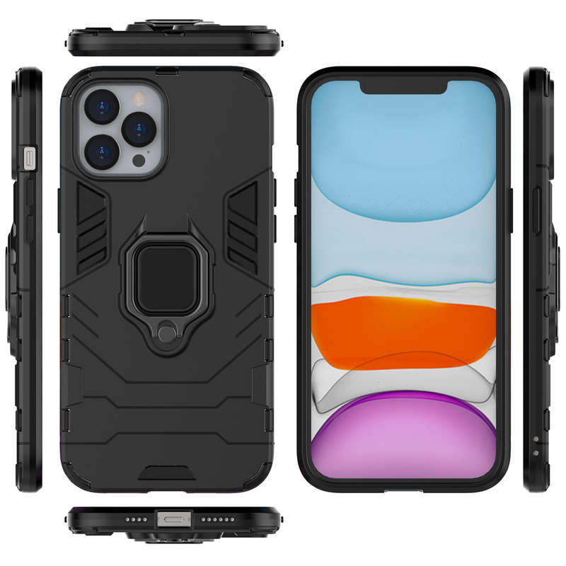 CellTime iPhone 12 Pro Max Shockproof Black Panther Magnetic Ring Stand Cover