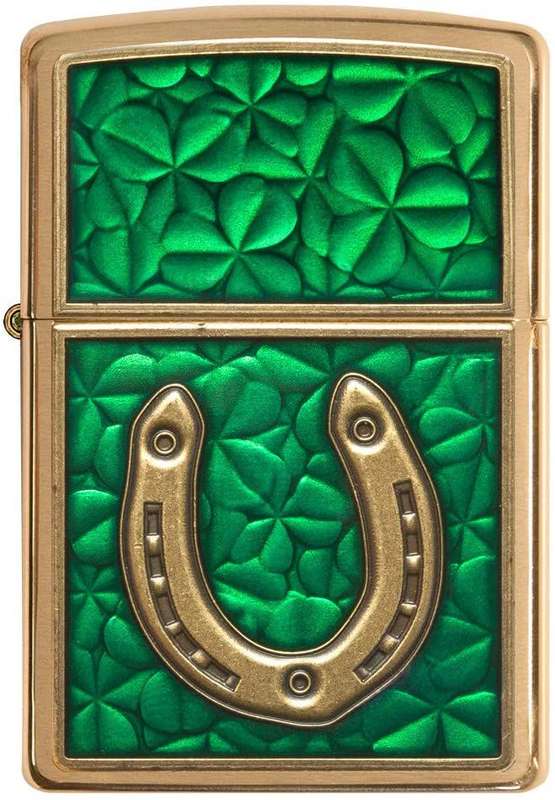 Zippo Lighter - Horseshoe on Shamrock Pattern Clover
