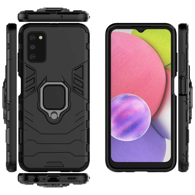 CellTime Galaxy A03s Shockproof Black Panther Magnetic Ring Stand Cover