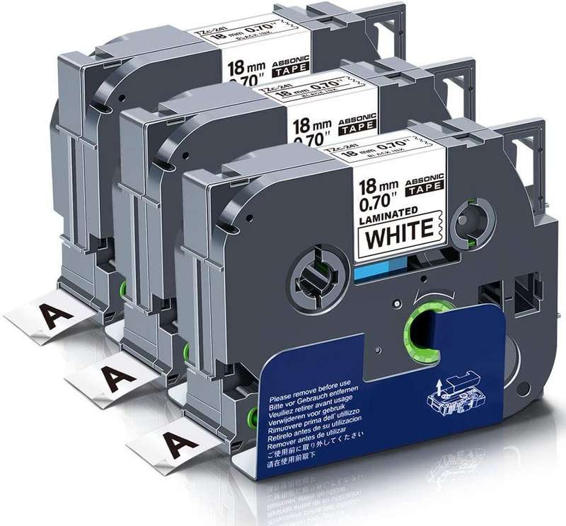TZ-241 Label Tape Cartridge 18mm-Laminated Black On White-Pack Of 3