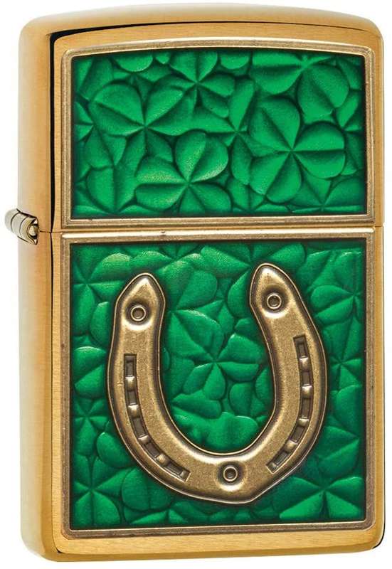 Zippo Lighter - Horseshoe on Shamrock Pattern Clover