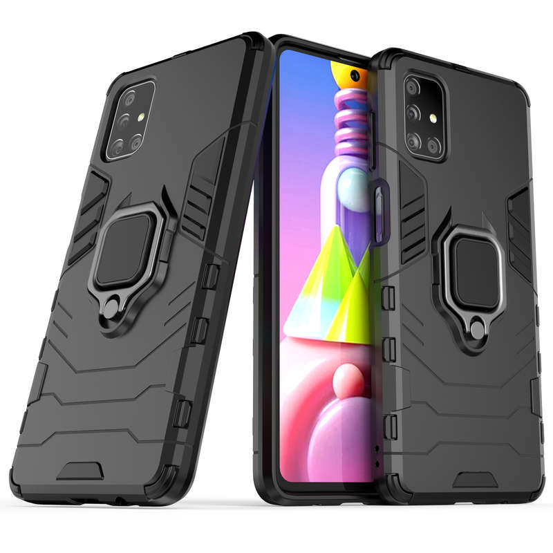 CellTime Galaxy A51 Shockproof Black Panther Magnetic Ring Stand Cover