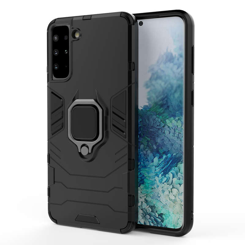 CellTime Galaxy S21 Plus Shockproof Black Panther Magnetic Ring Stand Cover