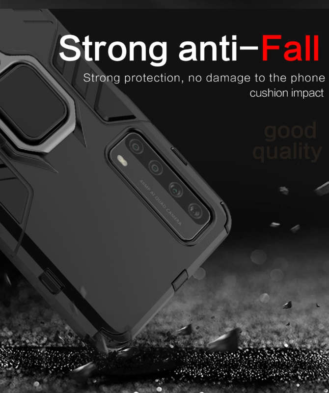 CellTime Huawei P Smart 2021 Shockproof Black Panther Magnetic Ring Stand Cover