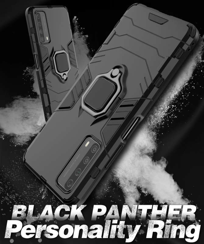 CellTime Huawei P Smart 2021 Shockproof Black Panther Magnetic Ring Stand Cover