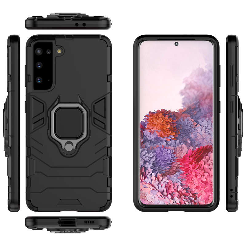 CellTime Galaxy S21 Shockproof Black Panther Magnetic Ring Stand Cover