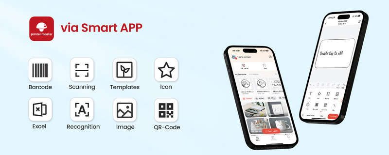 Connected with smart app, Phomemo M110 handheld barcode label maker supports barcode printing, QR code printing, excel printing and so on.