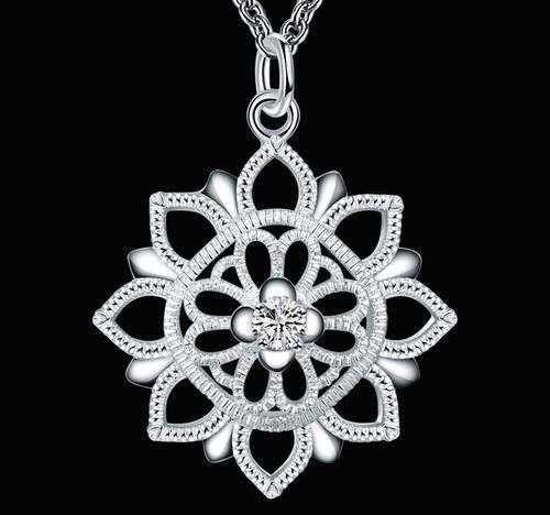 925 Sterling silver filled Ladies Flower pendant with filigree symetry detail and FREE chain