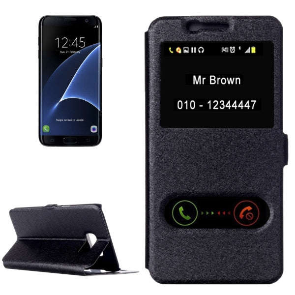 For Samsung Galaxy S7 Edge / G935 Silk Texture Horizontal Flip Solid Color Leather Case with Call...