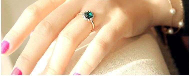 Green Crystal 18K Gold Plated Ring Jewelry Made with Genuine Swarovski Elements - 5.5