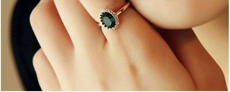 Green Crystal 18K Gold Plated Ring Jewelry Made with Genuine Swarovski Elements - 5.5