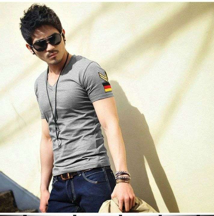 Men's Short Sleeve T Shirt Slim fit - Light Grey / Large