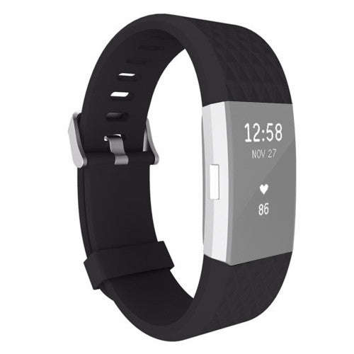 For Fitbit Charger 2 Bracelet Watch Diamond Texture TPU Watchband Full Length: 23cm(Black)