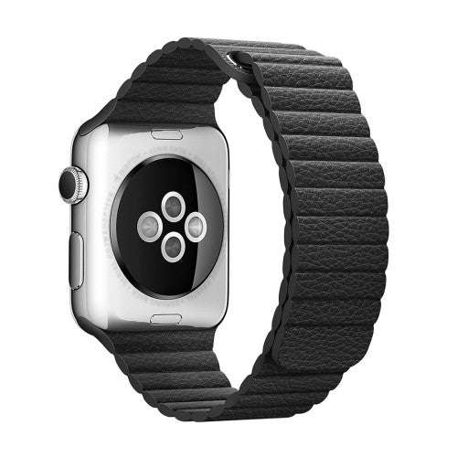 For Apple Watch 38mm Loop Magnetic Closure Clasp PU Leather Watchband(Black)