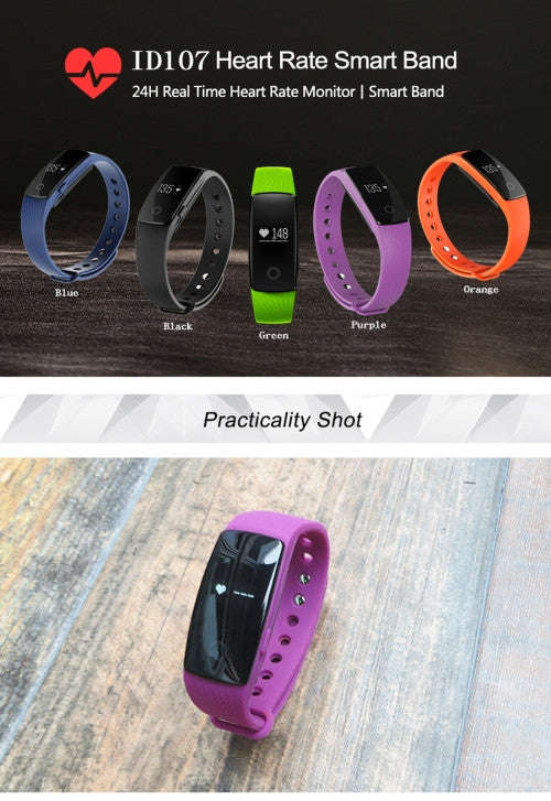 ID107HR Heart Rate Monitor Fitness Tracker Smart Wristband for iOS / Android Mobile Phone Pedomet...