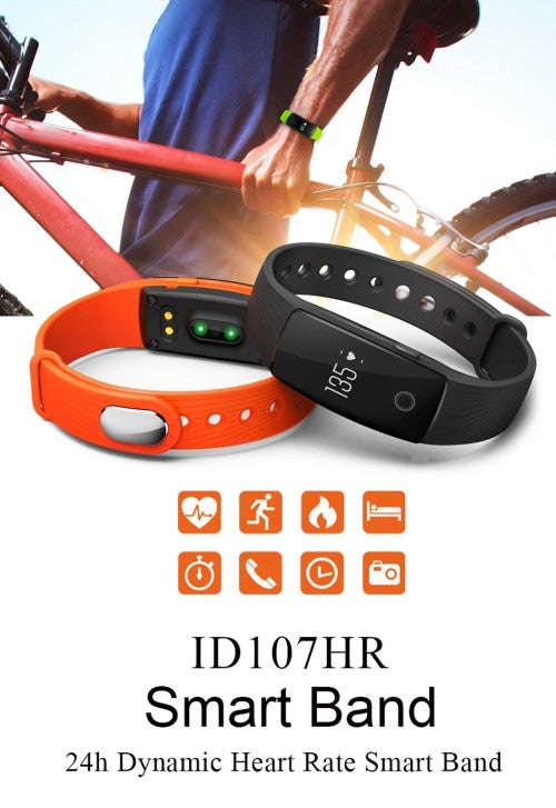 ID107HR Heart Rate Monitor Fitness Tracker Smart Wristband for iOS / Android Mobile Phone Pedomet...