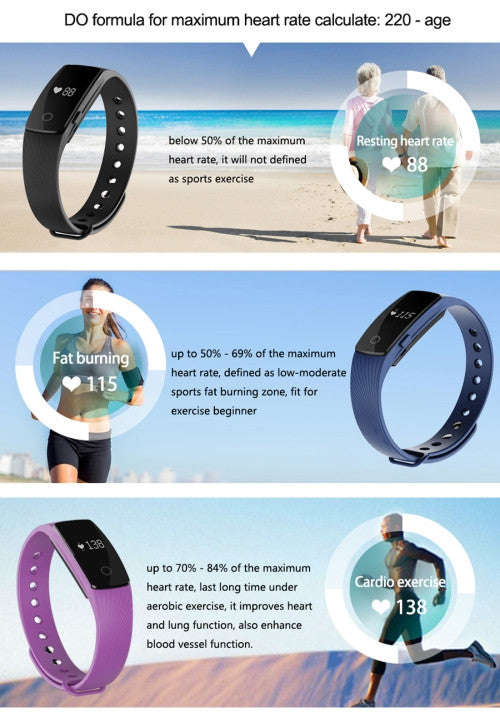 ID107HR Heart Rate Monitor Fitness Tracker Smart Wristband for iOS / Android Mobile Phone Pedomet...