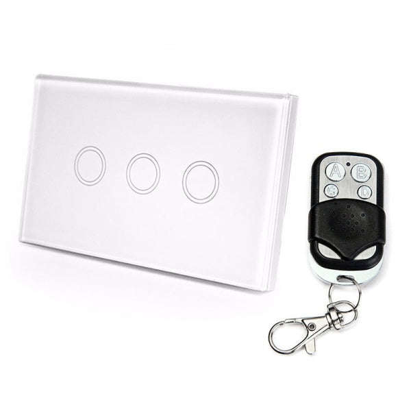 120mm 3 Gang 1 Way Tempered Glass Panel Wall Switch Smart Home Light Touch Switch with RF433 Remo...