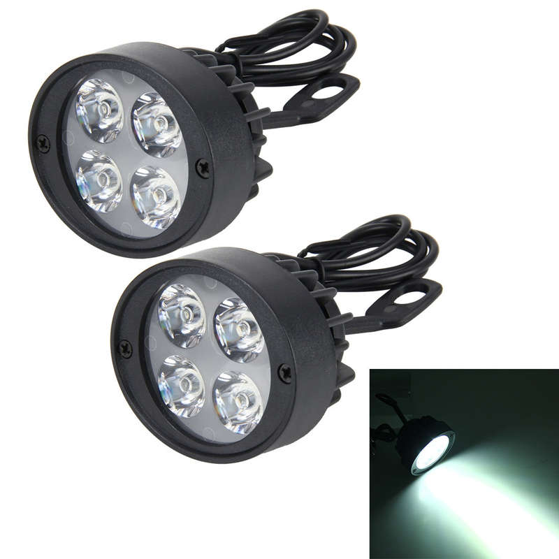 2 PCS 12W 6000K 900LM 4 LED Motorcycle External Spotlights Super Bright Light for Locomotive DC 1...