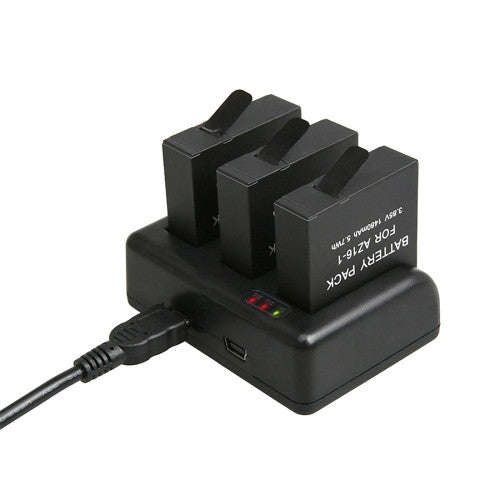 For GoPro HERO5 AHDBT-501 Travel Charger + Three 1220mAh Lithium-ion Batteries with V8 Port & USB...