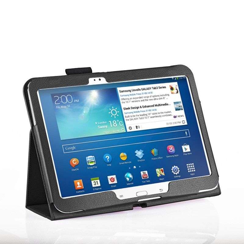 Leather Stand Cover Case For Samsung Galaxy Tab 3 10.1 P5200 / P5210 - black