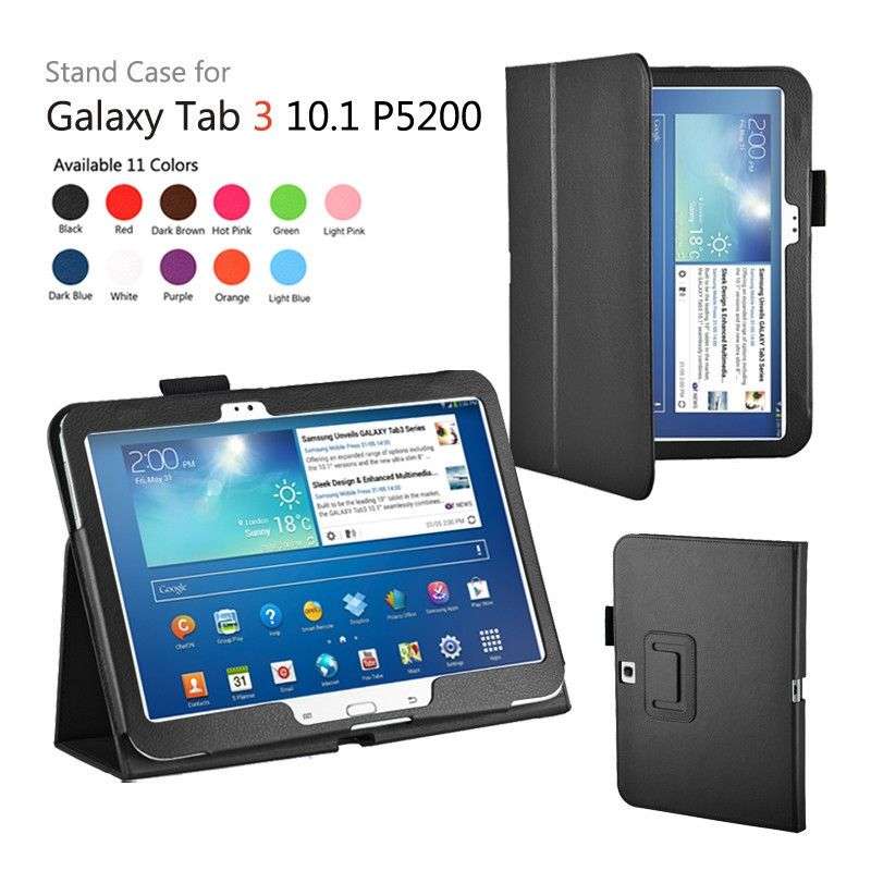 Leather Stand Cover Case For Samsung Galaxy Tab 3 10.1 P5200 / P5210 - black