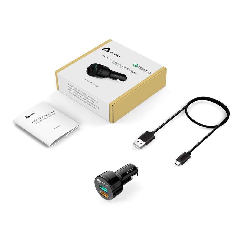 CC-T1 Aukey 30W 2-Port USB Car Charger with Qualcomm Quick Charge 2.0 Technology & AiPower Adapti...