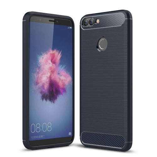 Huawei P smart / Enjoy 7S Brushed Texture Carbon Fiber Shockproof TPU Protective Back Case (Navy ...