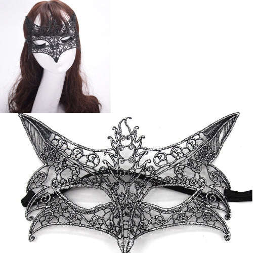 Halloween Masquerade Party Dance Sexy Lady Bronzing Lace  Fox Mask (Silver)-HC5948S
