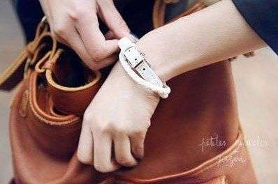 Fashion Belt Buckle Style Leather Bracelet - black