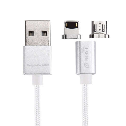 WSKEN 1m 2.4A X-cable mini 1 Metal Magnetic Cable Woven Style 8 Pin & Micro USB to USB 2.0 Data S...