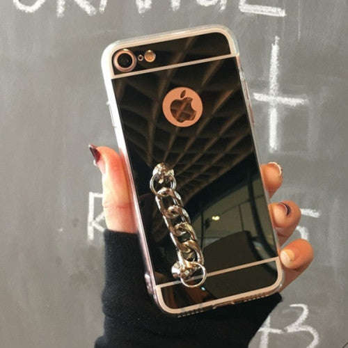 For iPhone 7 Electroplating Mirror TPU Protective Back Cover Case with Hand Chain (Black)