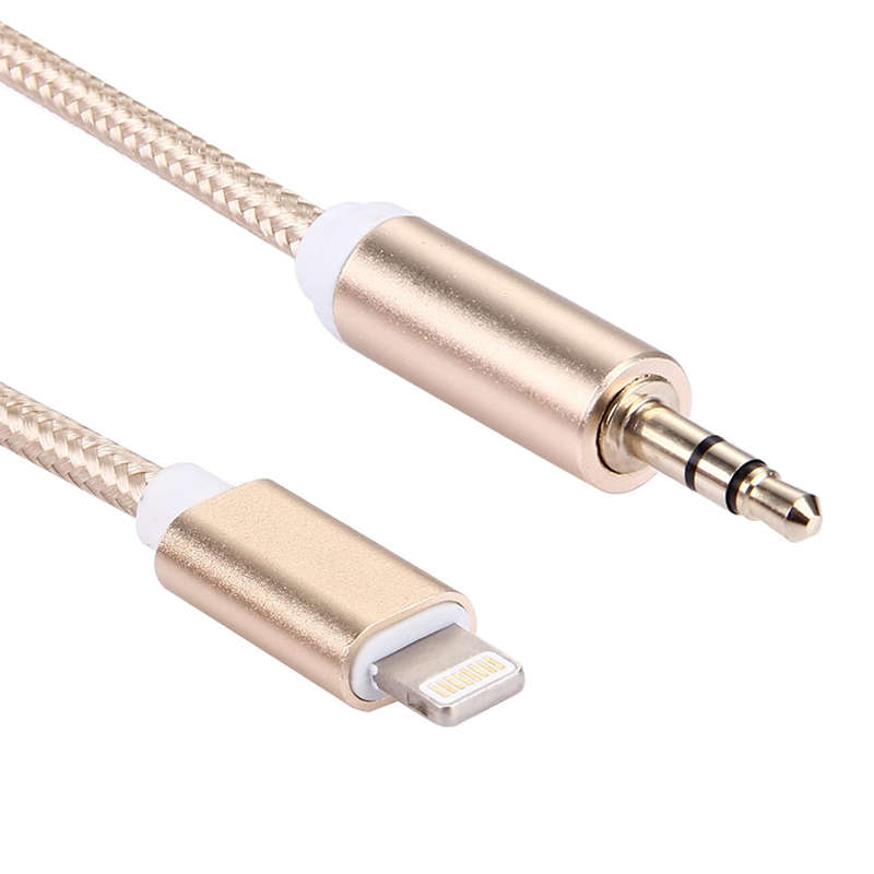 1m Weave Style Metal Head 8 Pin Male to 3.5mm Male Audio AUX Cable for iPhone 7 / iPhone 7 Plus /...