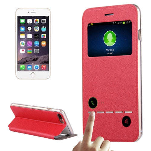 iPhone 7 Plus Case, Horizontal Flip Leather Case with Call Display ID & Holder(Red)