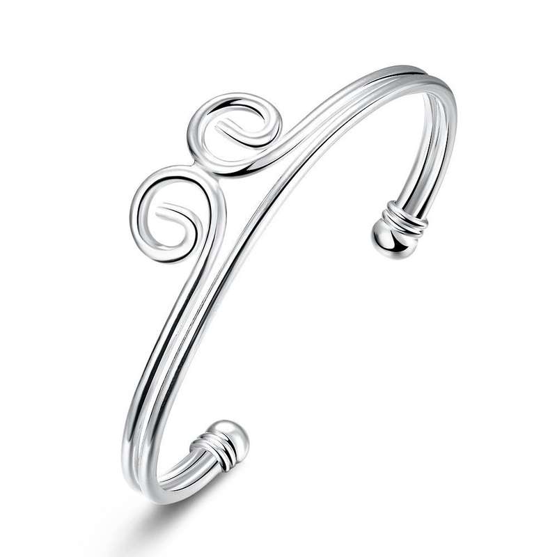925 Sterling silver filled Ladies double band curved Cuff bangle