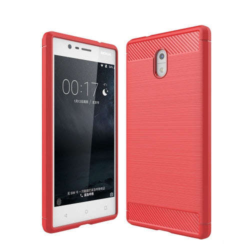 For Nokia 3 Brushed Carbon Fiber Texture Shockproof TPU Protective Cover Case (Red)