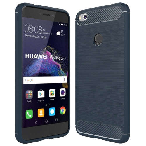Huawei P8 Lite (2017) Brushed Carbon Fiber Texture Shockproof TPU Protective Case(Dark Blue)