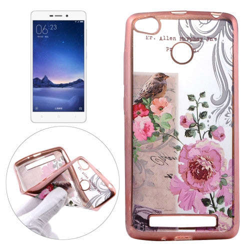 Xiaomi Redmi 3s Bird And Flower Pattern Electroplating Frame Soft TPU Protective Case
