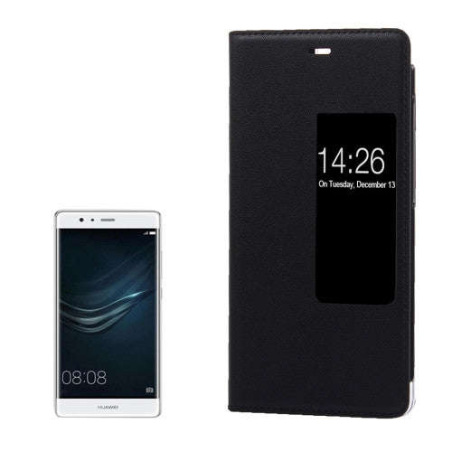 Huawei P9 Horizontal Flip Leather Case with Smart Window(Black)