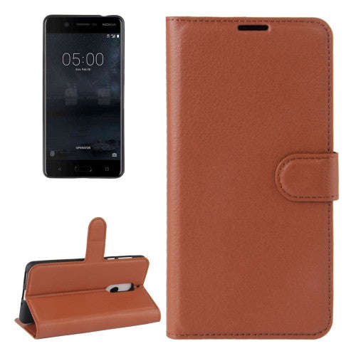 For Nokia 5 Litchi Texture Horizontal Flip Leather Case with Holder & Card Slots & Wallet(Brown)