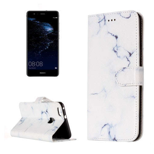 Huawei P10 Lite White Marble Pattern Horizontal Flip Leather Protective Case with Holder & Card S...