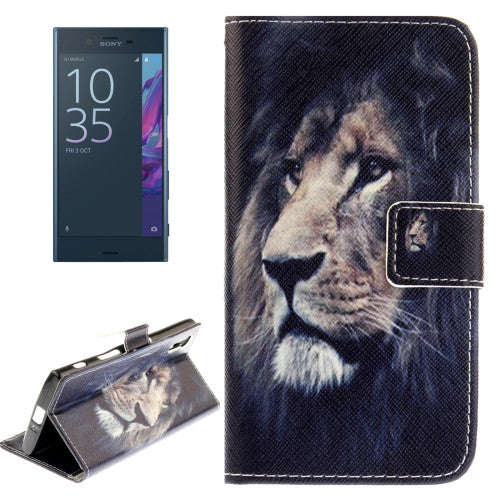 For Sony Xperia XZ Lion Head Pattern Horizontal Flip Leather Case with Holder & Card Slots & Wallet