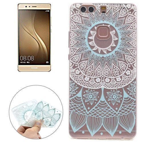 For Huawei P9 Plus Blue Pattern Transparent Soft TPU Protective Back Cover Case