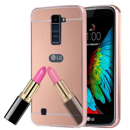 For LG K10 Electroplating Mirror Push Pull PC Protective Case Back Shell Cover + Metal Bumper Fra...