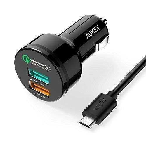 CC-T1 Aukey 30W 2-Port USB Car Charger with Qualcomm Quick Charge 2.0 Technology & AiPower Adapti...